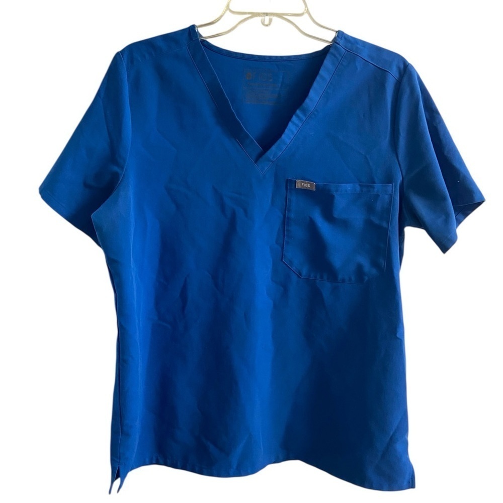 Figs scrubs top blue v neck short‎ sleeve women large